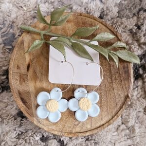 NWT Blue Daisy Hoop Earrings with Yellow Centers/ STATEMENT
